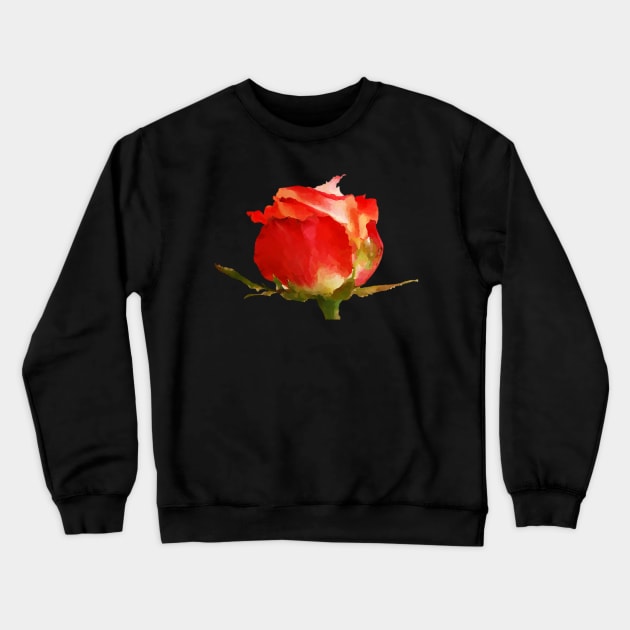 Romantic Rose - Red Watercolor Floral Bud Crewneck Sweatshirt by Star58